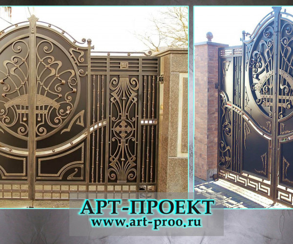 металлические откатные кованые ворота